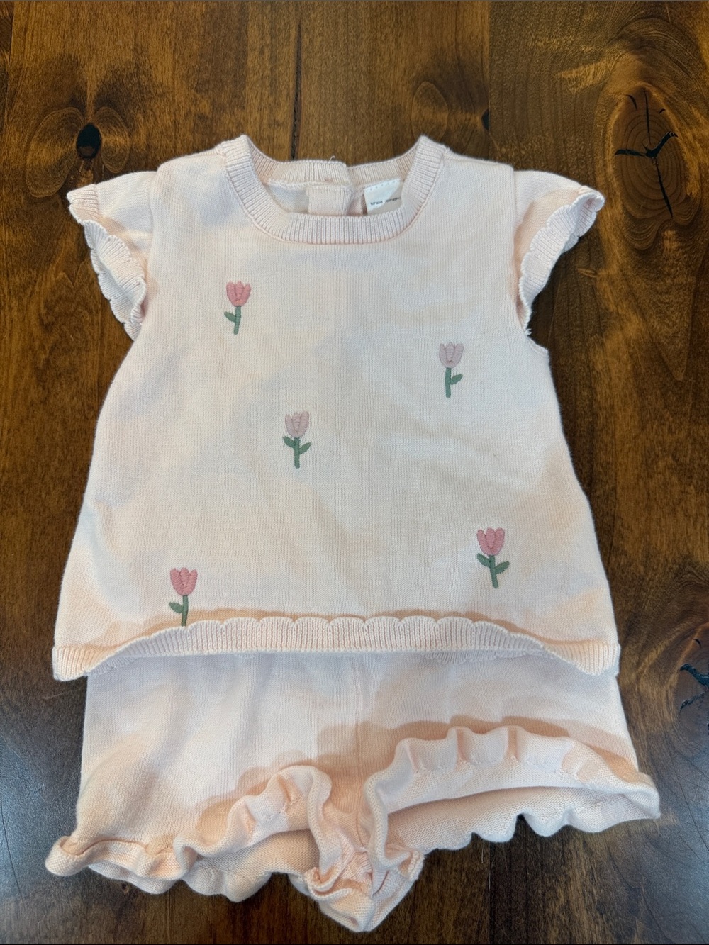 Carter's Light Pink Knit Floral Girls Matching Set